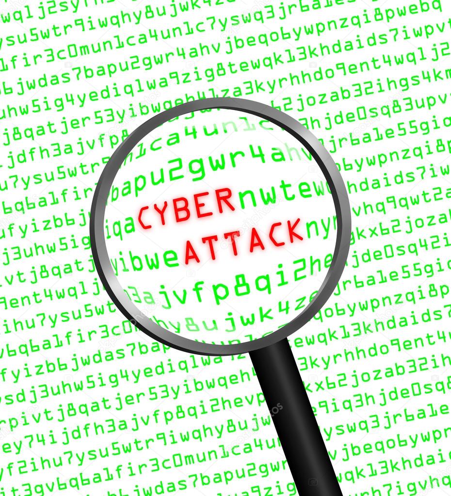 Cyber Attack revealed in computer machine code through a magnify