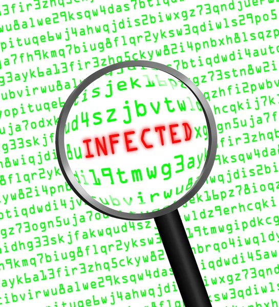 INFECTED revealed in computer code through a magnifying glass — Stock Photo, Image