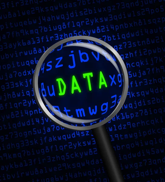 "DATA" revealed in computer code through a magnifying glass — Stock Photo, Image