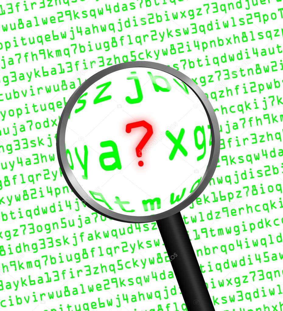 Question Mark revealed in computer code through a magnifying gla