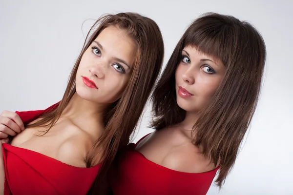 Studio portrait of two brunettes — Stock Photo, Image