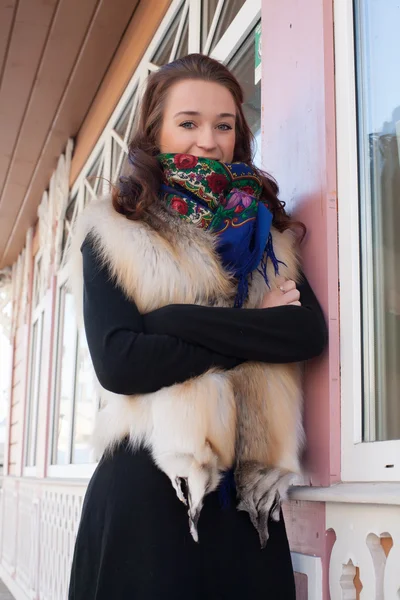 Portrait of girl in fox vest — Stock Photo, Image