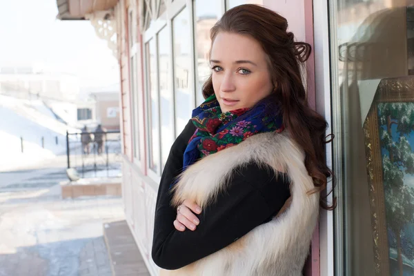 Portrait of girl in fox vest — Stock Photo, Image