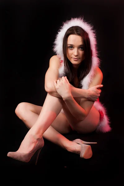 Sexig ung flicka i underkläder stil santa kostym — Stockfoto