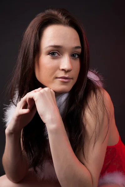Sexy chica joven en ropa interior estilo traje de Santa — Foto de Stock