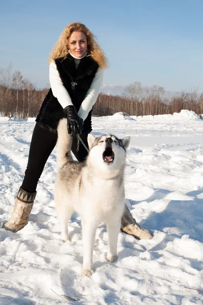 Chica joven con dos perros — Foto de Stock