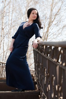 bir gece elbisesi içinde tam uzunlukta bir modelinde portresi