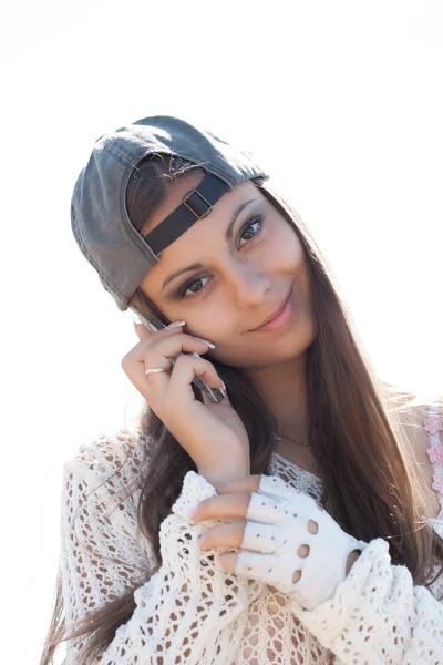 Cute young girl talking on the phone — Stock Photo, Image