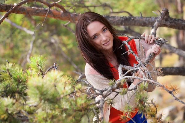 Gyönyörű fiatal lány az őszi erdőben — Stock Fotó