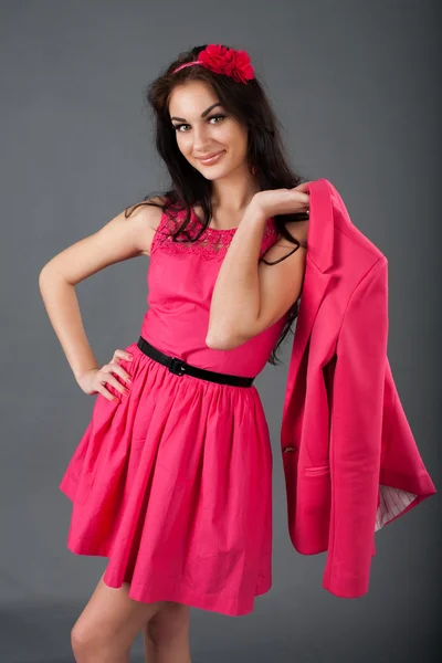 Girl in a pink dress — Stock Photo, Image