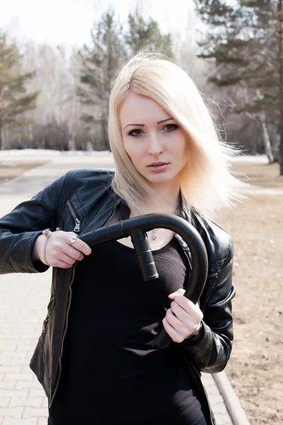 Blonde with a baton — Stock Photo, Image