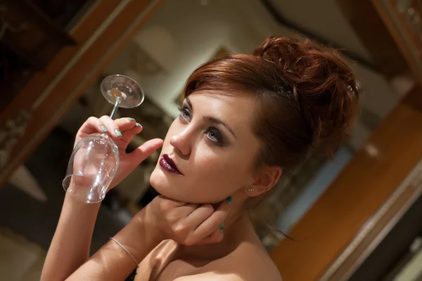 Girl with glass — Stock Photo, Image