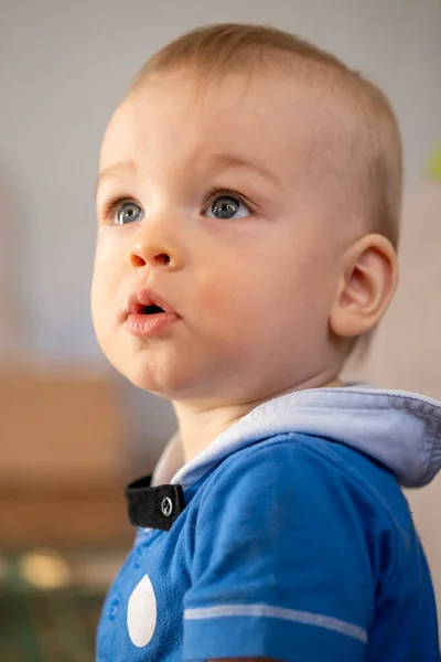 Portrait Little Emotional Boy Natural Light — 스톡 사진