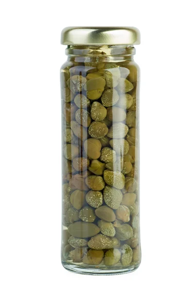 Glass jar with marinated capers — Stock Photo, Image