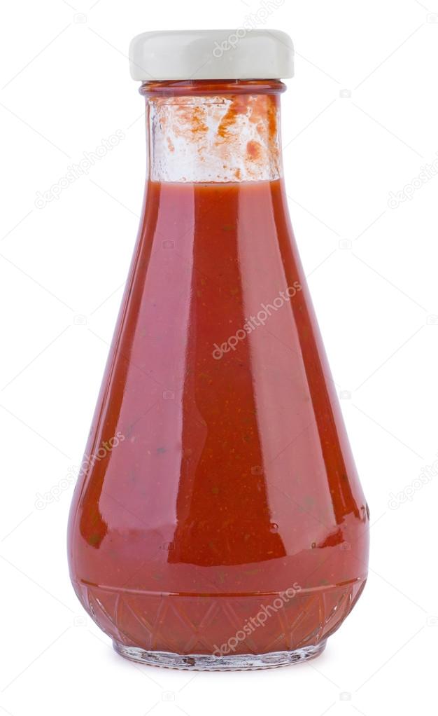 Glass bottle with tomato ketchup