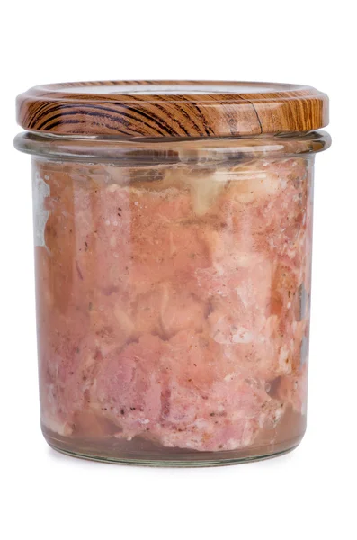 Carne enlatada em frasco de vidro — Fotografia de Stock