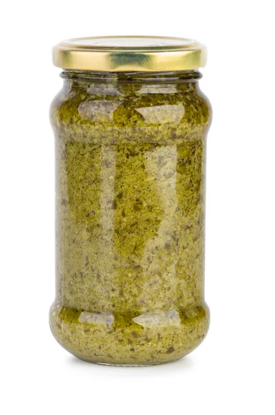 Glas mit Pesto-Sauce — Stockfoto