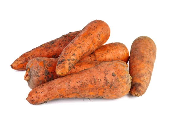 Raw Dirty Carrots Isolated White Background Focus Point Lower Part — 图库照片