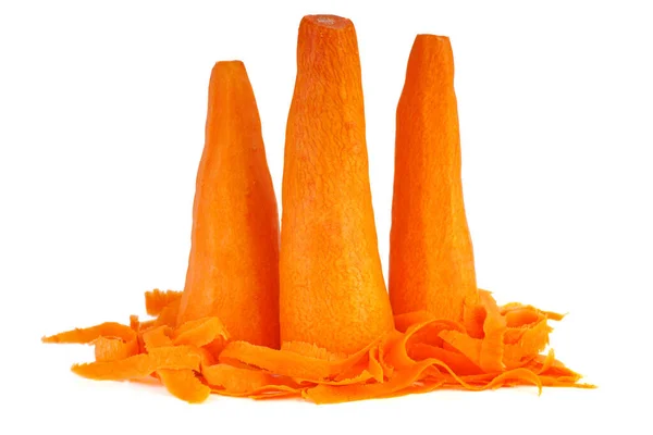 Three Peeled Carrots Isolated White Background — Foto de Stock