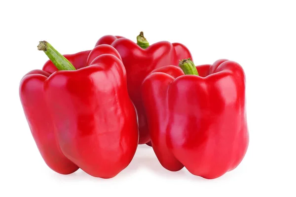 Tre Röda Bell Paprika Isolerad Vit Bakgrund — Stockfoto