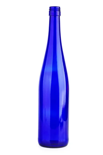 Prázdná Modrá Láhev Vína Izolovaných Bílém — Stock fotografie