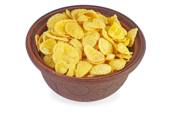 Ceramic Bowl Filled Corn Flakes Milk White Background — Stock Photo, Image