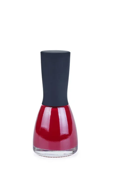 Botella Con Esmalte Uñas Rojo Aislado Sobre Fondo Blanco —  Fotos de Stock