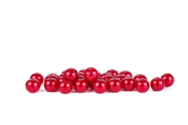 Pile Perles Céramique Rouge Isolées Sur Fond Blanc — Photo