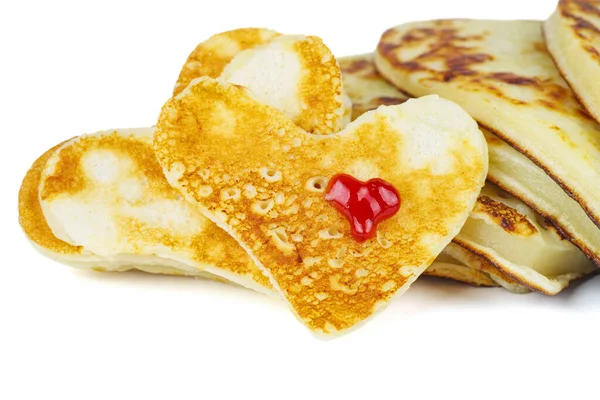 Heart Shaped Pancakes Isolated White Background — Stock Photo, Image