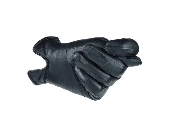 Hand Leather Glove Show Fig Gesture White Background — Stock Photo, Image