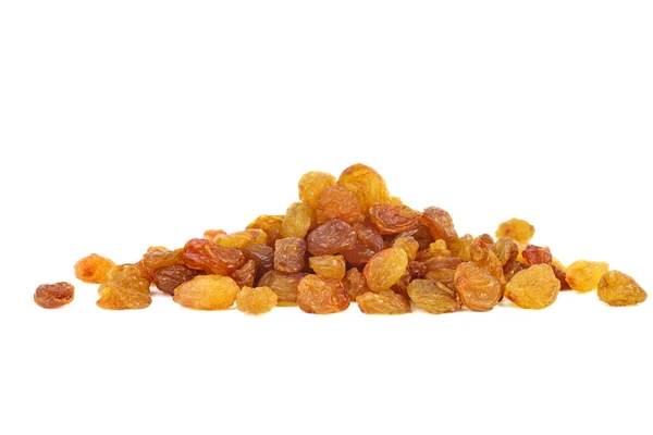 Pile Sweet Amber Raisins Isolated White Background — Zdjęcie stockowe