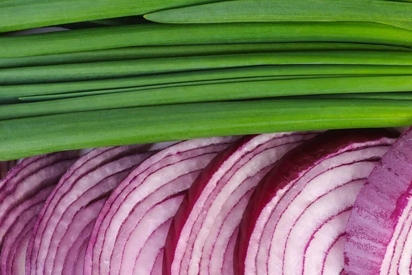 Skivad Lila Och Grön Vårlök Groddar — Stockfoto