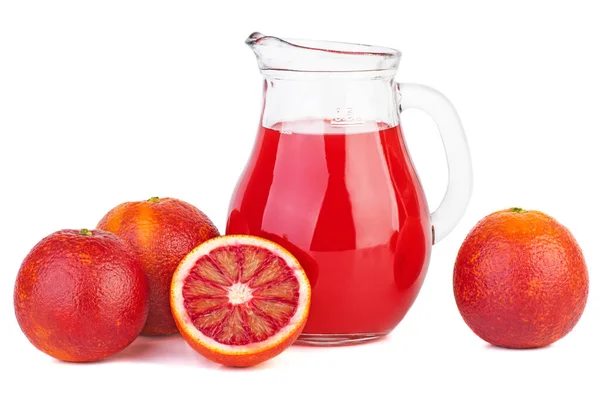Glass Jug Bloody Orange Juice Isolated White Background — Stock Photo, Image