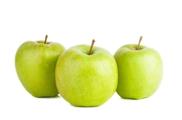 Three Big Green Apples Isolated White Background — 스톡 사진