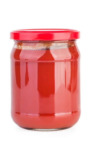 Słoik Szklany Pastą Pomidorową Izolowany Białym Tle — Zdjęcie stockowe