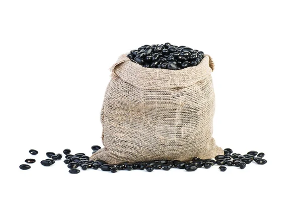 Jute Sack Black Legume Beans Isolated White Background — Fotografia de Stock