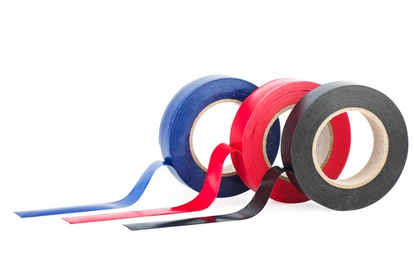 Rolls Red Blue Black Insulation Tape Isolated White Background — Stock Photo, Image