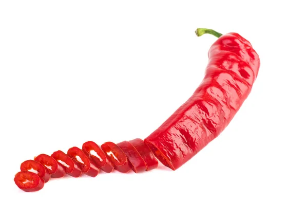 Sliced Red Chili Pepper Isolated White Background — Stock Photo, Image