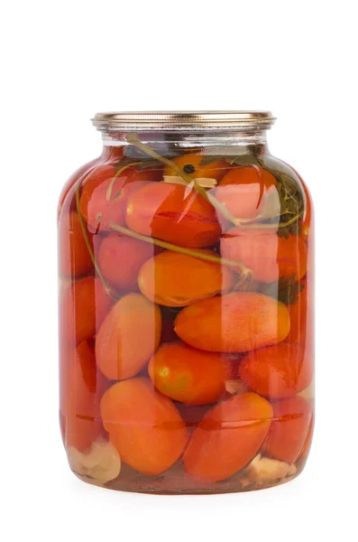 Glass Jar Pickled Home Made Tomatoes White Background — Stock Photo, Image