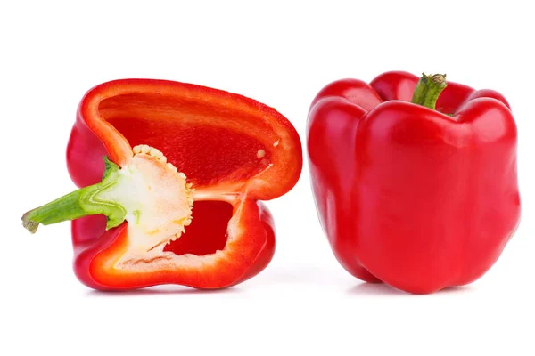 Whole Half Red Sweet Peppers Isolated White Background — Stock Photo, Image