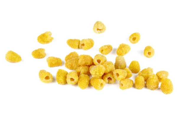 Large Number Ripe Yellow Raspberries Isolated White Background — Stock Photo, Image