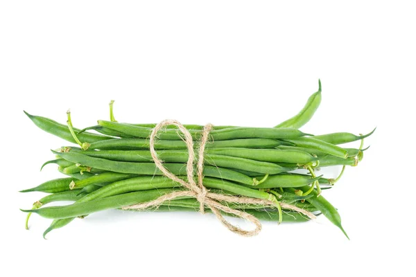 Green Wax Bean Pods Tied Rope Isolated White Background — Stock Photo, Image