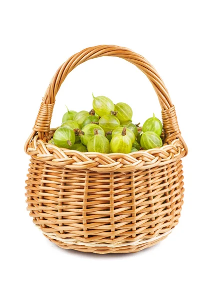 Gooseberries Wicker Basket Isolated White Background — Stock Photo, Image