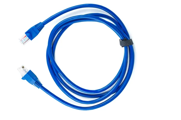 Achtergrond Blauw Ethernet Koper Rj45 Patchcord Geïsoleerd Witte Achtergrond — Stockfoto