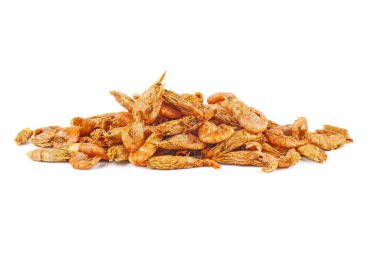 Pile of dried shrimps isolated on white background