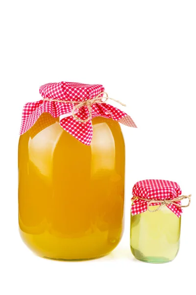 Big Small Jars Honey Isolated White Background — Φωτογραφία Αρχείου