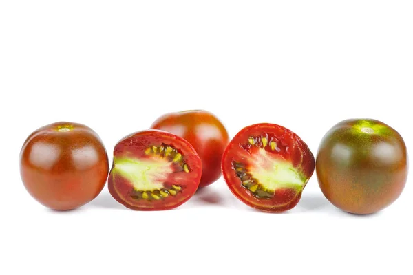 Whole Cut Half Brown Color Tomatoes Isolated White Background — Stock Photo, Image