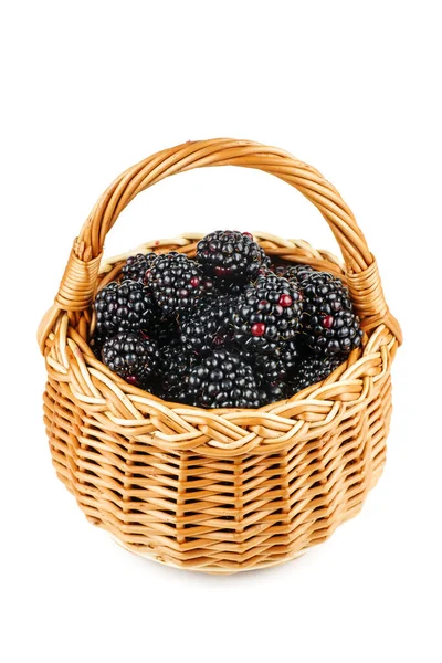Blackberries Wicker Basket Isolated White Background — Stock Photo, Image