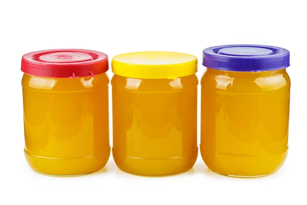 Glass Jars Honey Isolated White Background — Foto Stock