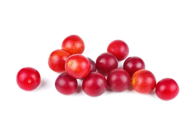 Stapel Van Rode Cherry Pruimen Geïsoleerd Witte Achtergrond — Stockfoto